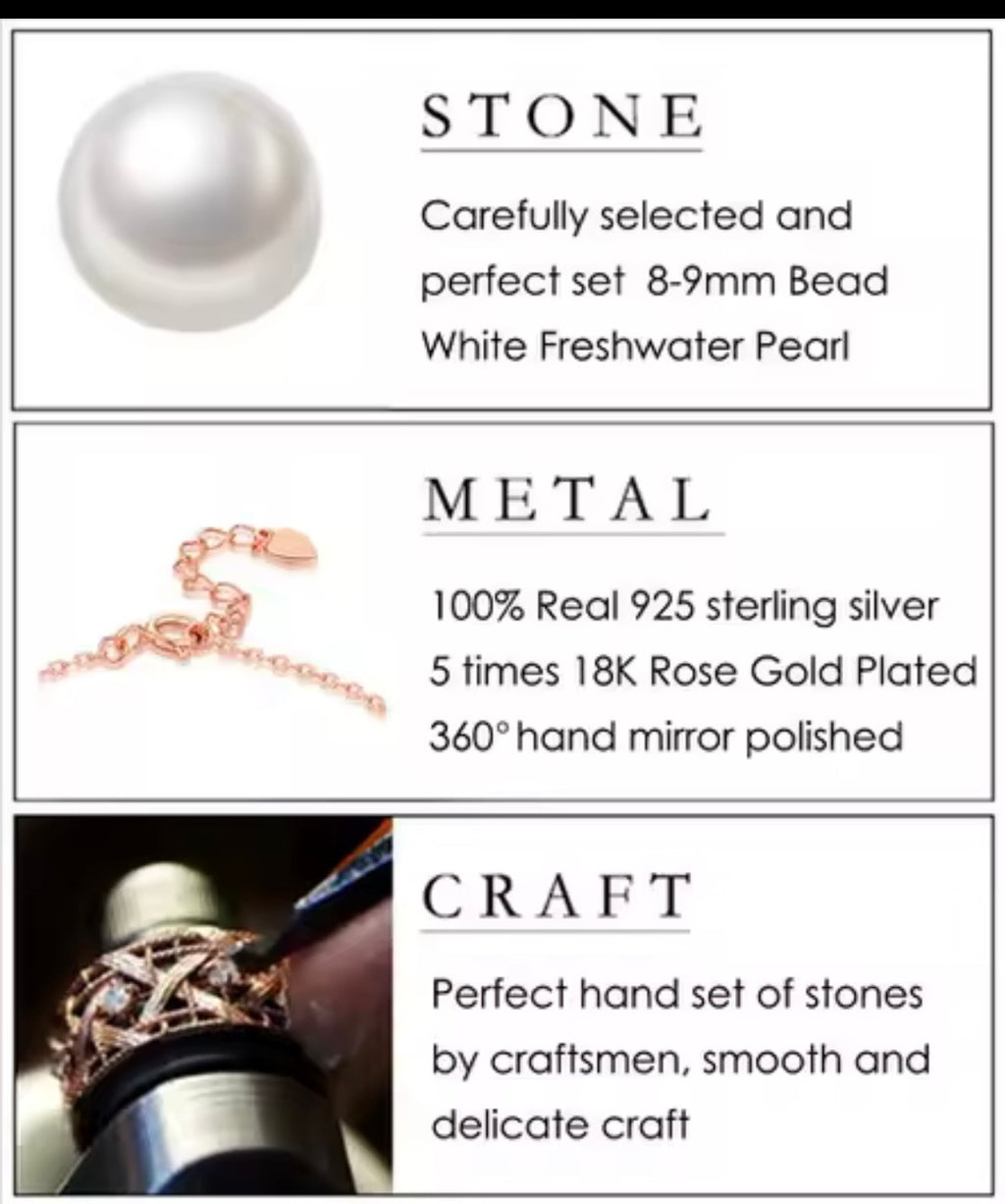 18K Rose Gold Plated Freshwater Pearl Necklace – Elegant Fine Jewelry for Women