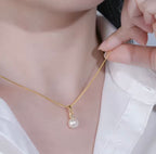 Solitaire Freshwater Pearl & Diamond Necklace