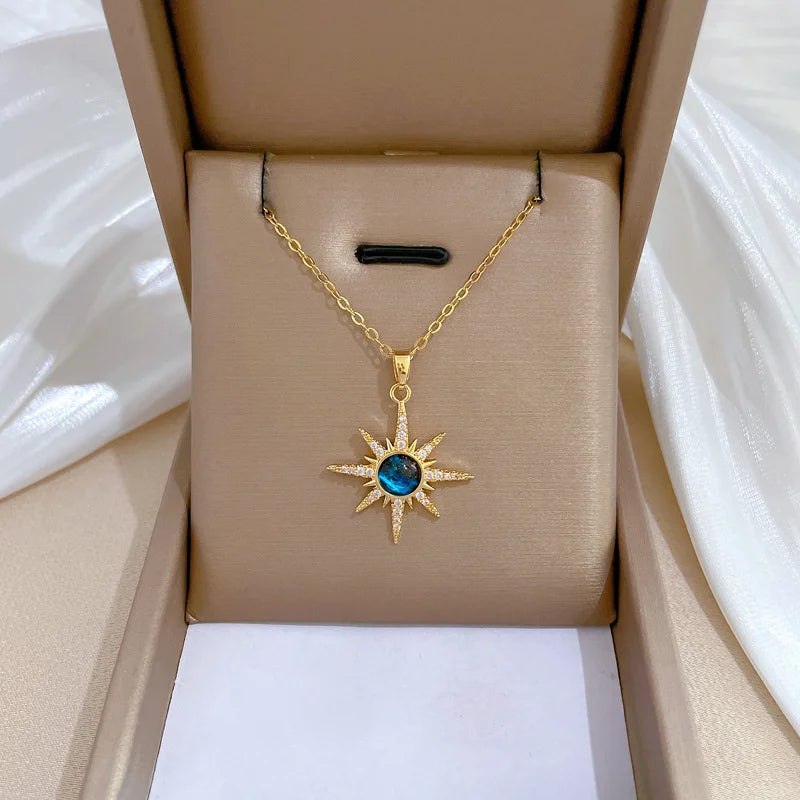 Stainless Steel Sun Pendant Necklace For Women