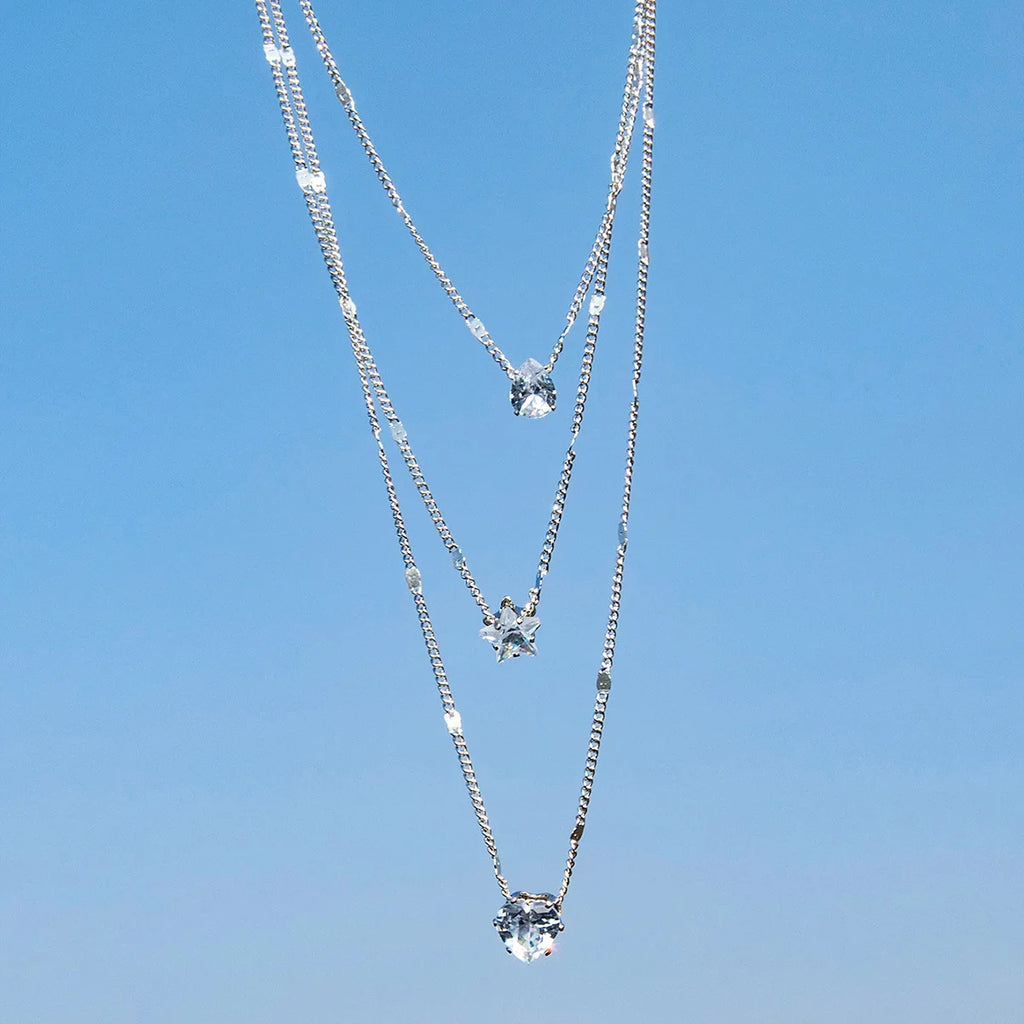 Multilayer Vintage Crystal Love Heart Necklace