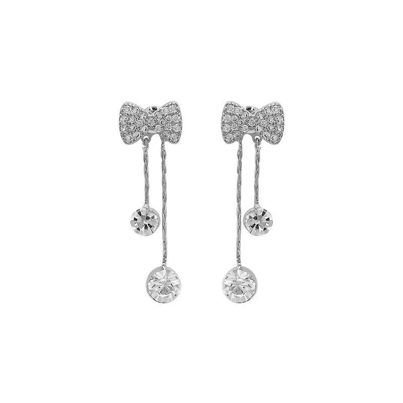 Women Exquisite Rhinestone Bow Dangle Earrings