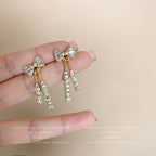 Women Exquisite Rhinestone Bow Dangle Earrings