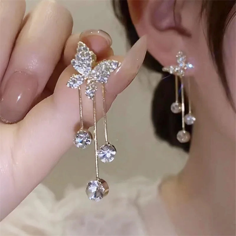 Women Exquisite Rhinestone Bow Dangle Earrings