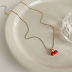 Wine Red Cherry Gold Colour Pendant Necklace Earrings Set for Women