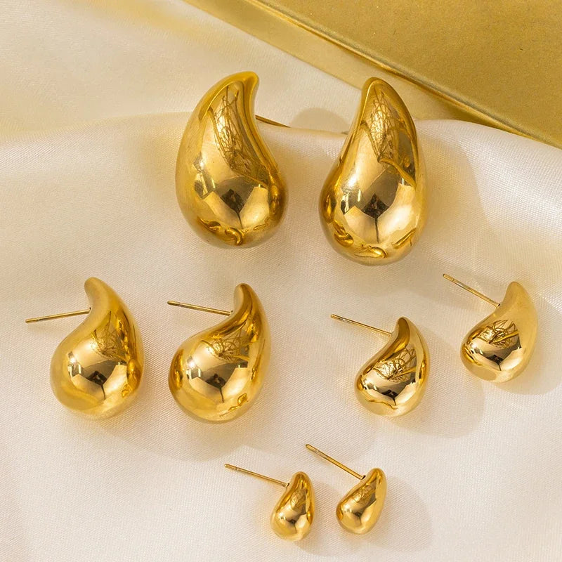 Gold Color Chunky Waterdrop Dupes Drop Earrings for Women