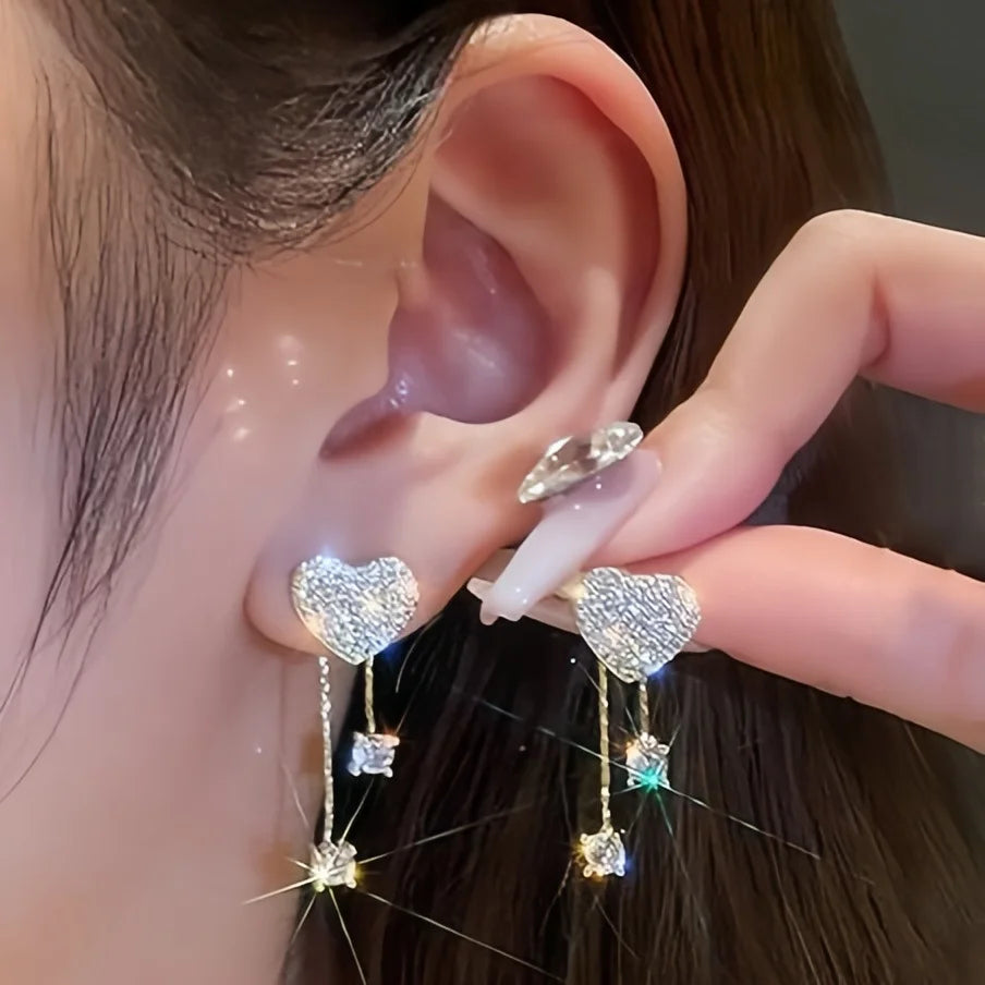 Women Exquisite Rhinestone Bow Dangle Earrings