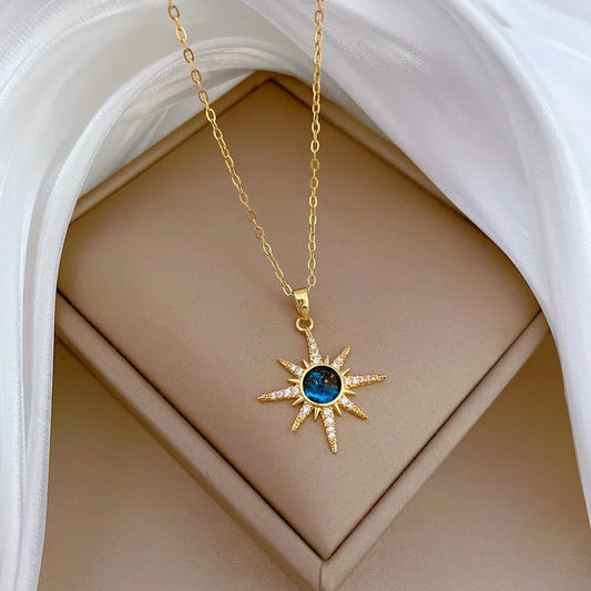 Stainless Steel Sun Pendant Necklace For Women